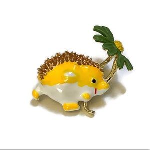 Small Hedgehog Brooch with Green Flower